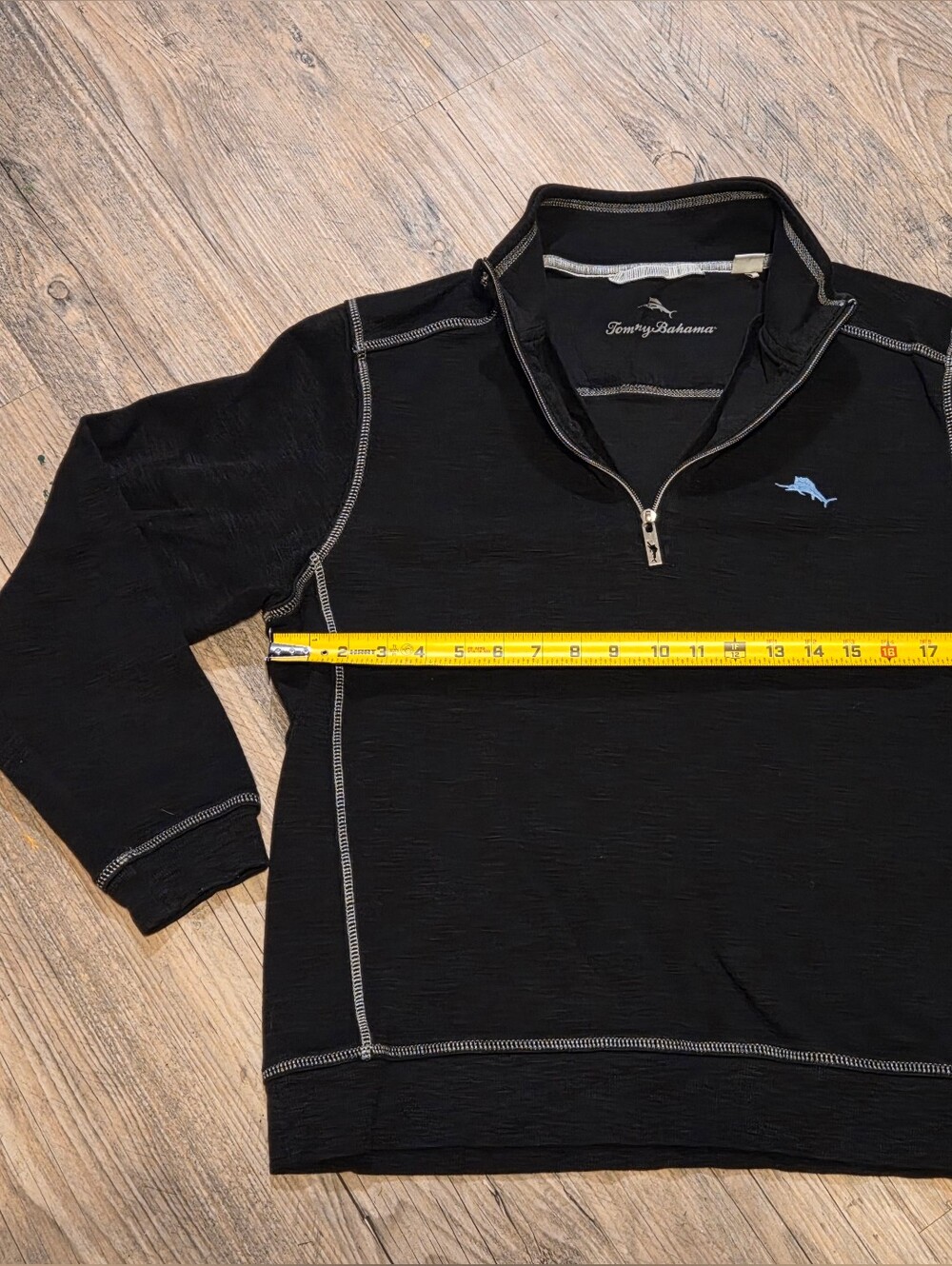 Tommy Bahama Black Quarter-Zip Pullover with Contrast Stitching